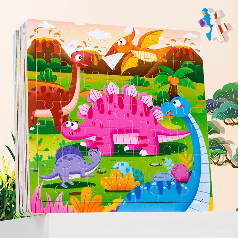 Wooden 49-Piece Scene Puzzle Children'S Early Education Puzzle Animal Dinosaur Traffic Cartoon Wooden Flat Puzzle Toy - Image 3